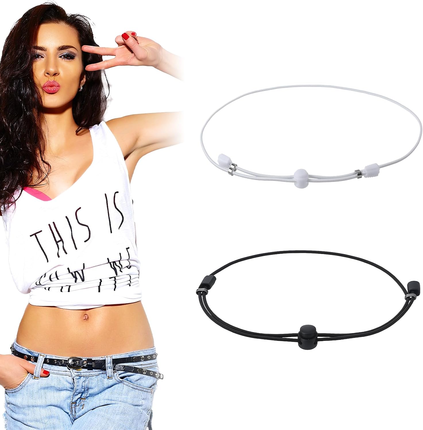 Tyqour 2PCS Crop Top Band Shirt Tuck Band Women Adjustable Stretchy Belt for Women Sweater Tuck Band for Tucking Shirts Sweaters to Change the Style of Your Tops (Black + White)