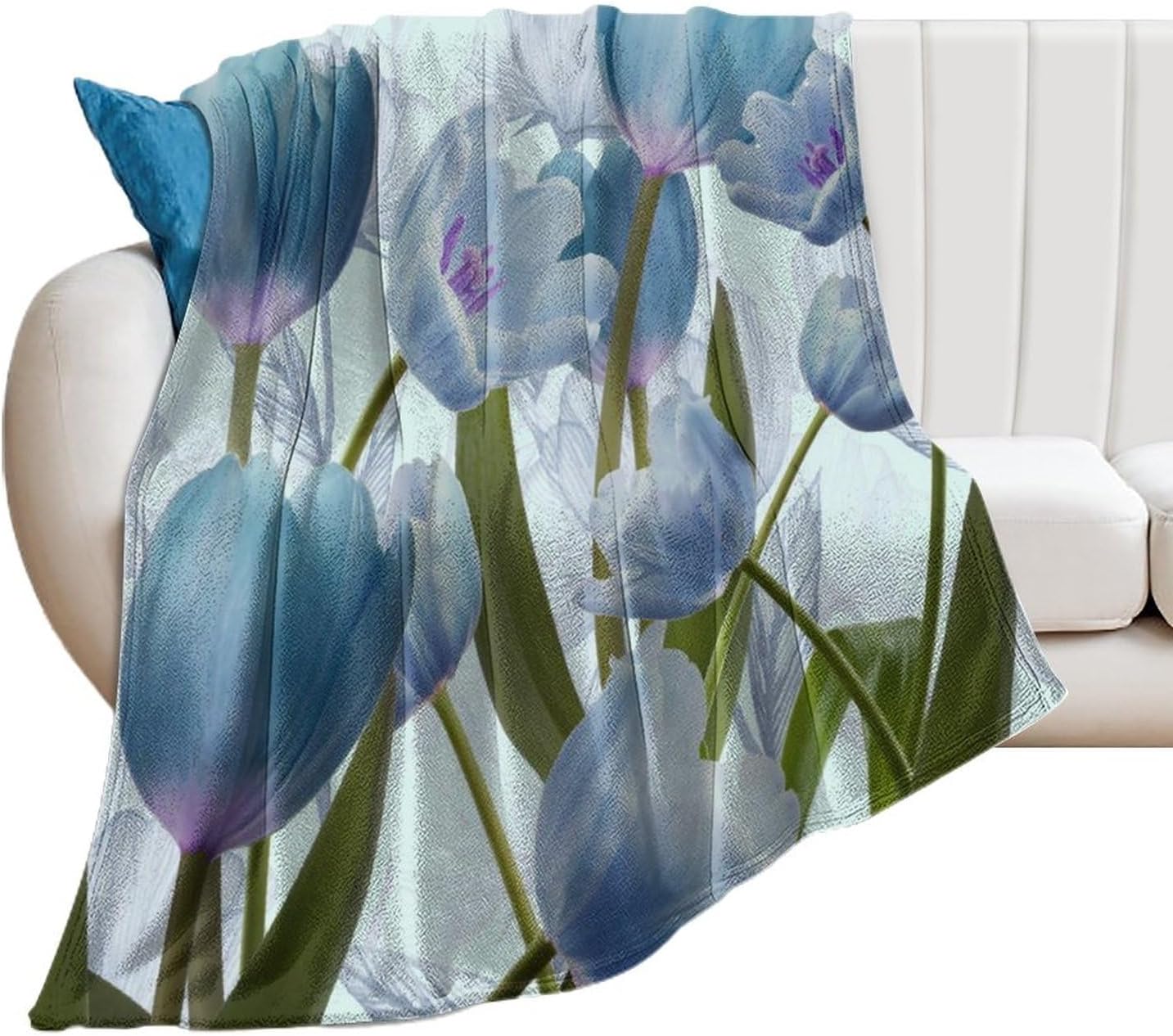 Beautiful Blue Tulip Throw Blanket Beautiful Blue Tulip Blanket All Season Cozy Blanket for Sofa Bed Couch Travel 40"x50"