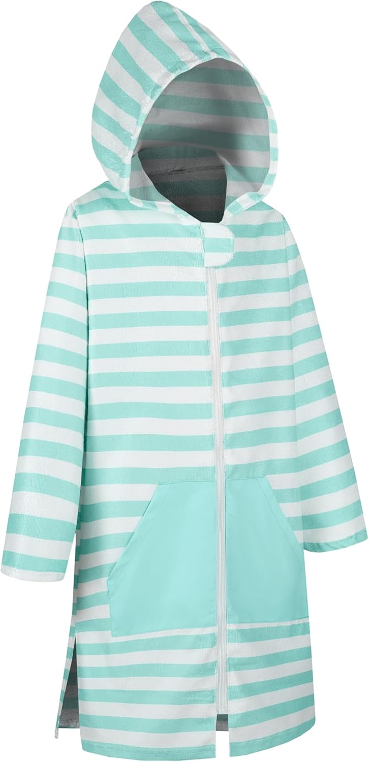 MissShorthair Kids' Hooded Towel Poncho with Zipper Beach Cover-Up with Pocket Swim Towel Robe for Boys & Girls