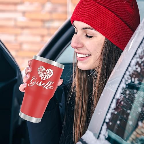 Miniatura 6 de Vaso personalizado con nombre, vaso de café personalizado de acero inoxidable con popote y tapa, 30 onzas, regalos personalizados de