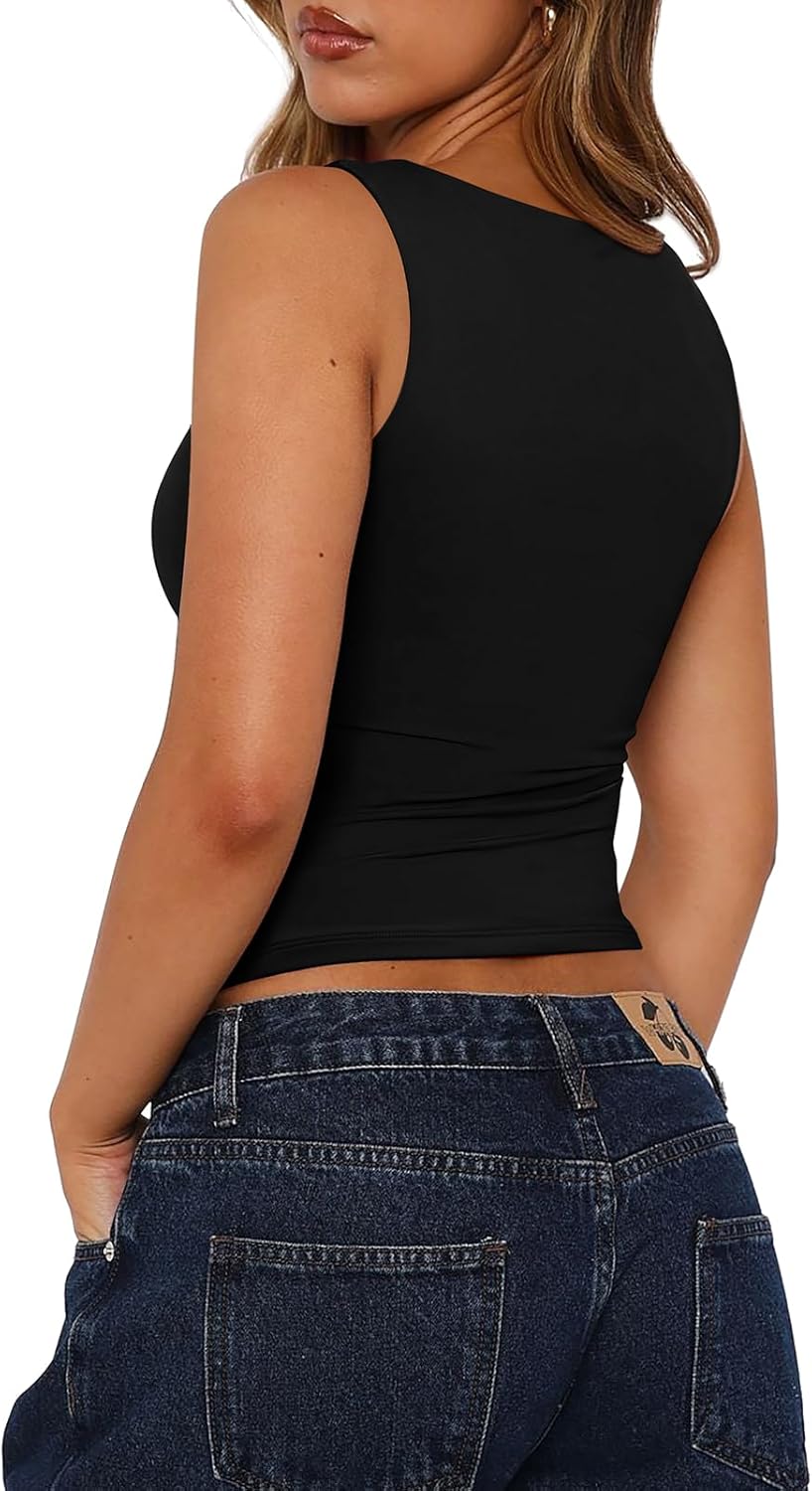 PINKMSTYLE Built in Bra Tank Tops for Women Boat Neck Double Lined Top Slim Fit Classy Sleeveless Going Out Tops - Image 4