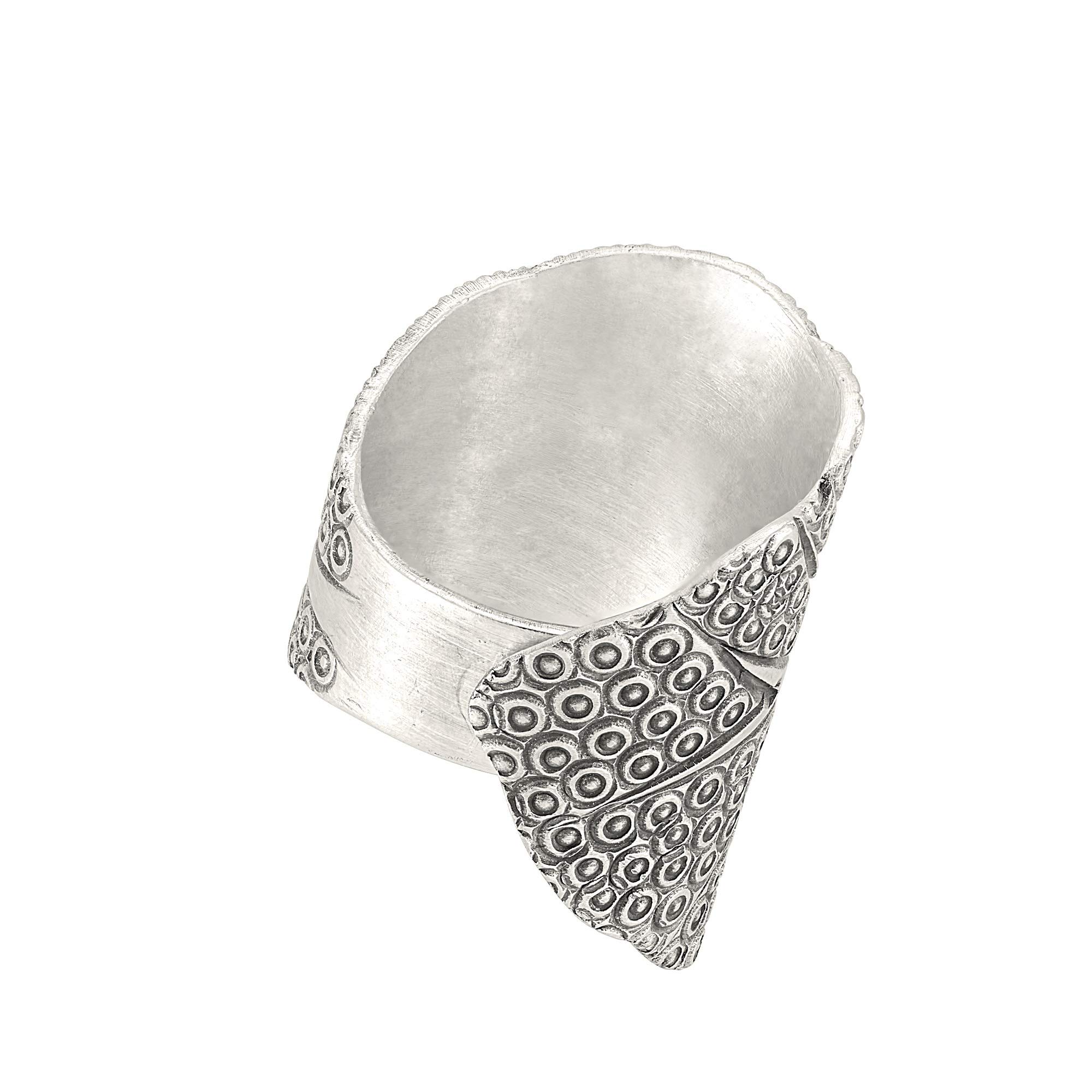 81stgeneration Hill Tribe Anillo de Plata con Forma de Árbol | Anillo Ancho Ajustable con Patrón de Círculo Grabado | Joyas Únicas Inspiradas en la Naturaleza para Mujer | Anillos de Hojas Bohemios