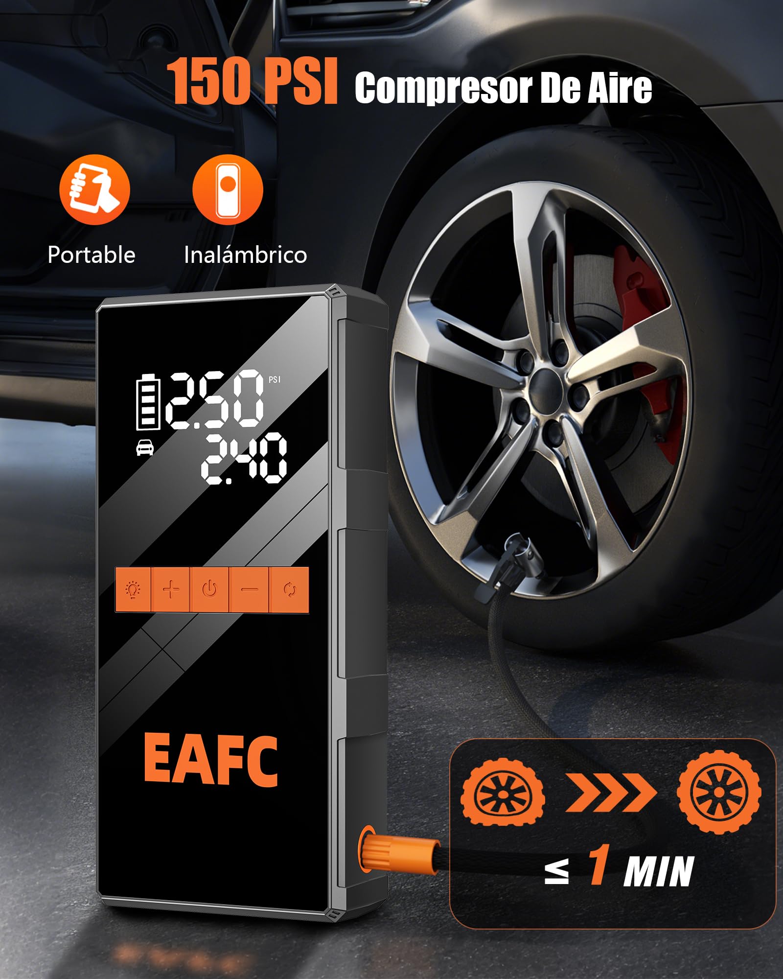 4000A Arrancador de Baterias de Coche con Compresor 150 PSI, Arrancador de Coches Portatil 12V (hasta 10L Gasolina/5L Diesel), Arrancador Bateria Moto con Pantalla LED, LED, USB-C, Bolso de Mano