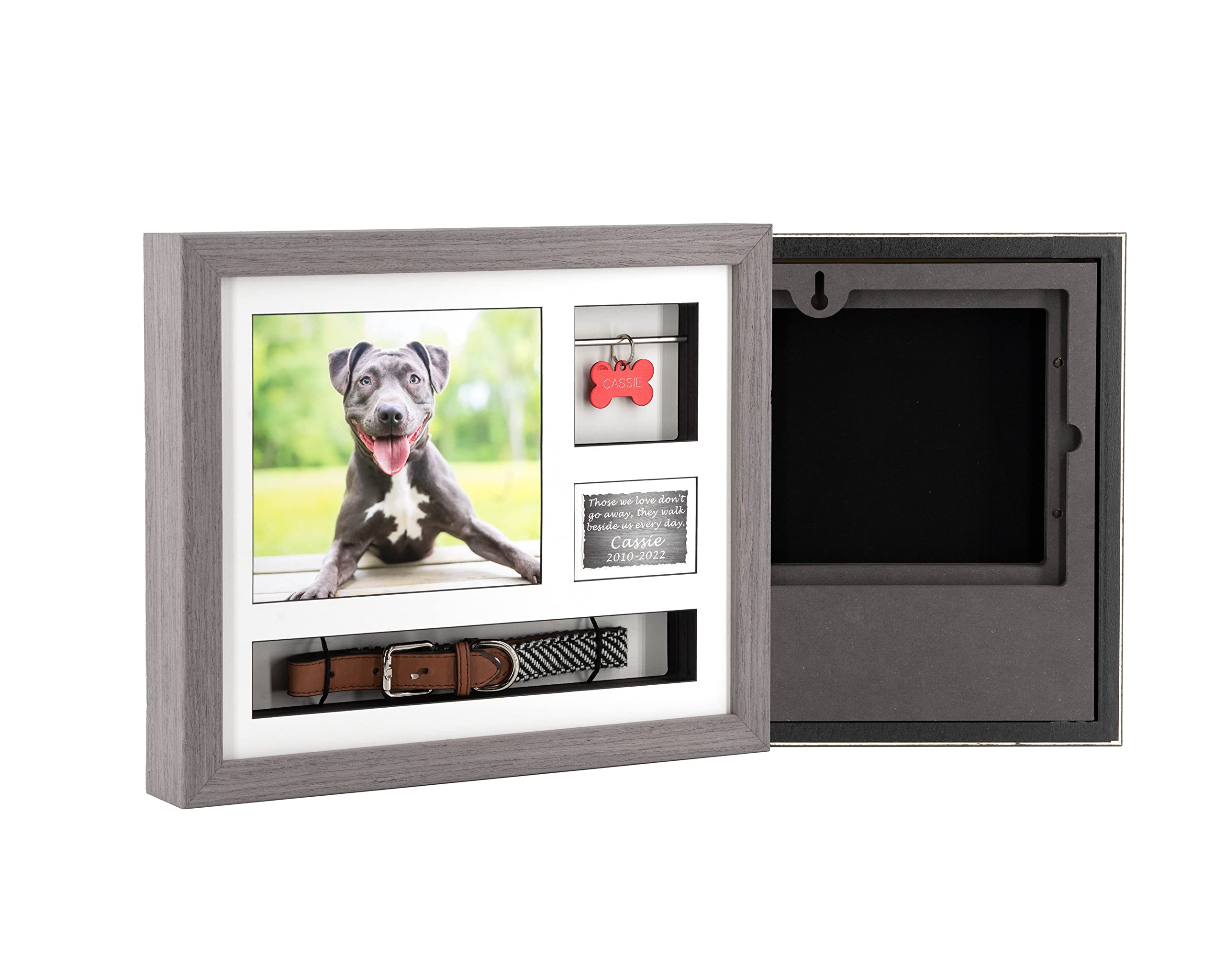 Dog Ashes Keepsake | Pet Urns for Dogs Ashes from Solid Wood | 12x10” Pet Memory Box with Pet Urn for Cat Dog Ashes | Pet Keepsake Urns for Dogs Ashes with Collar and Tag Gift Set (Grey)