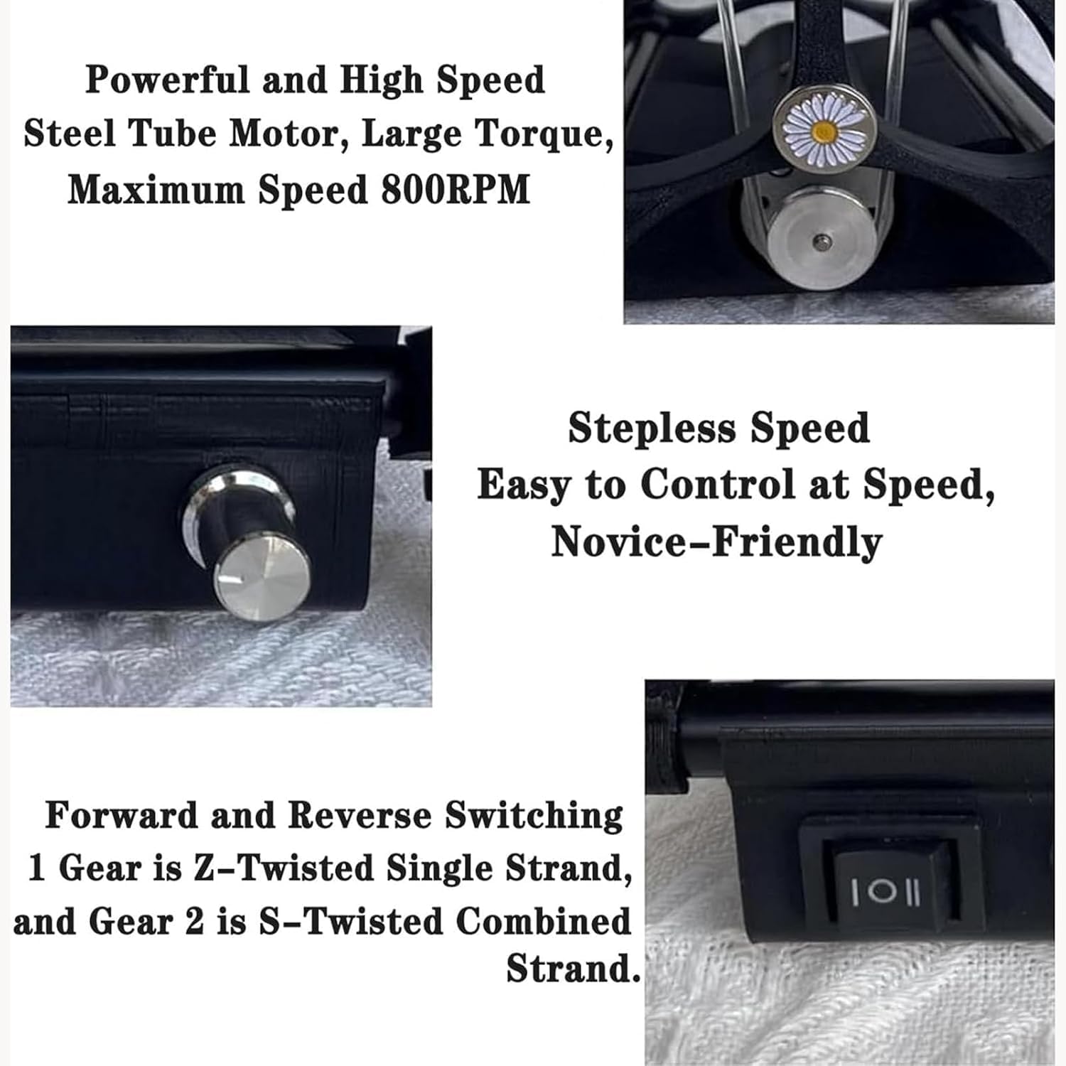 Electric Spinning Wheel, Automatic Yarn Winding Machine, Knitting Wool Yarn Winder, Speed Control, Forward and Reverse, for Yarn Weaving, Mixed Roving Process (Black)