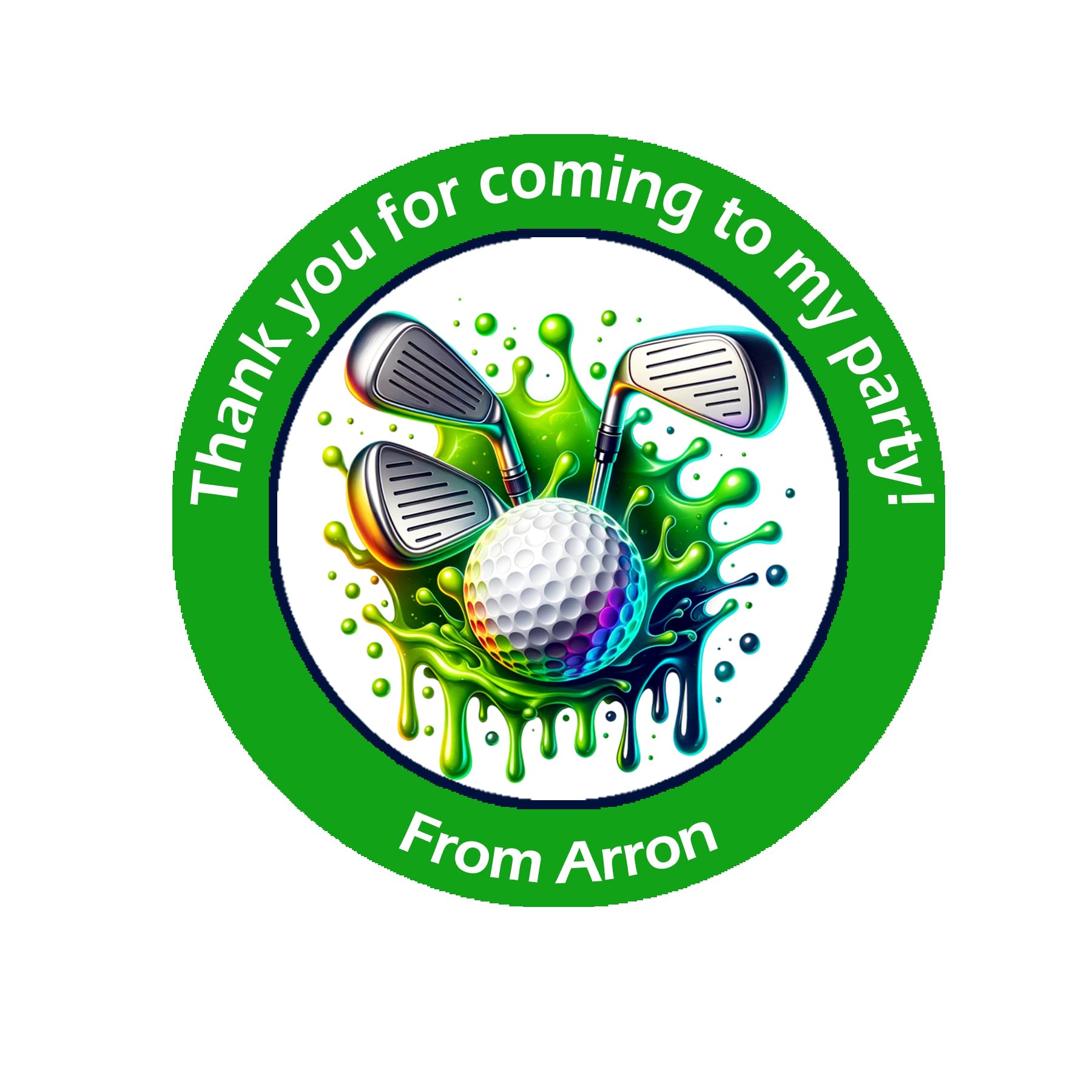 Personalised Golf Party Stickers – 45mm Round Labels for Party Bags, Favours or Sweet Cones – Golf Themed Birthday Decoration - 24 Green Golf Stickers
