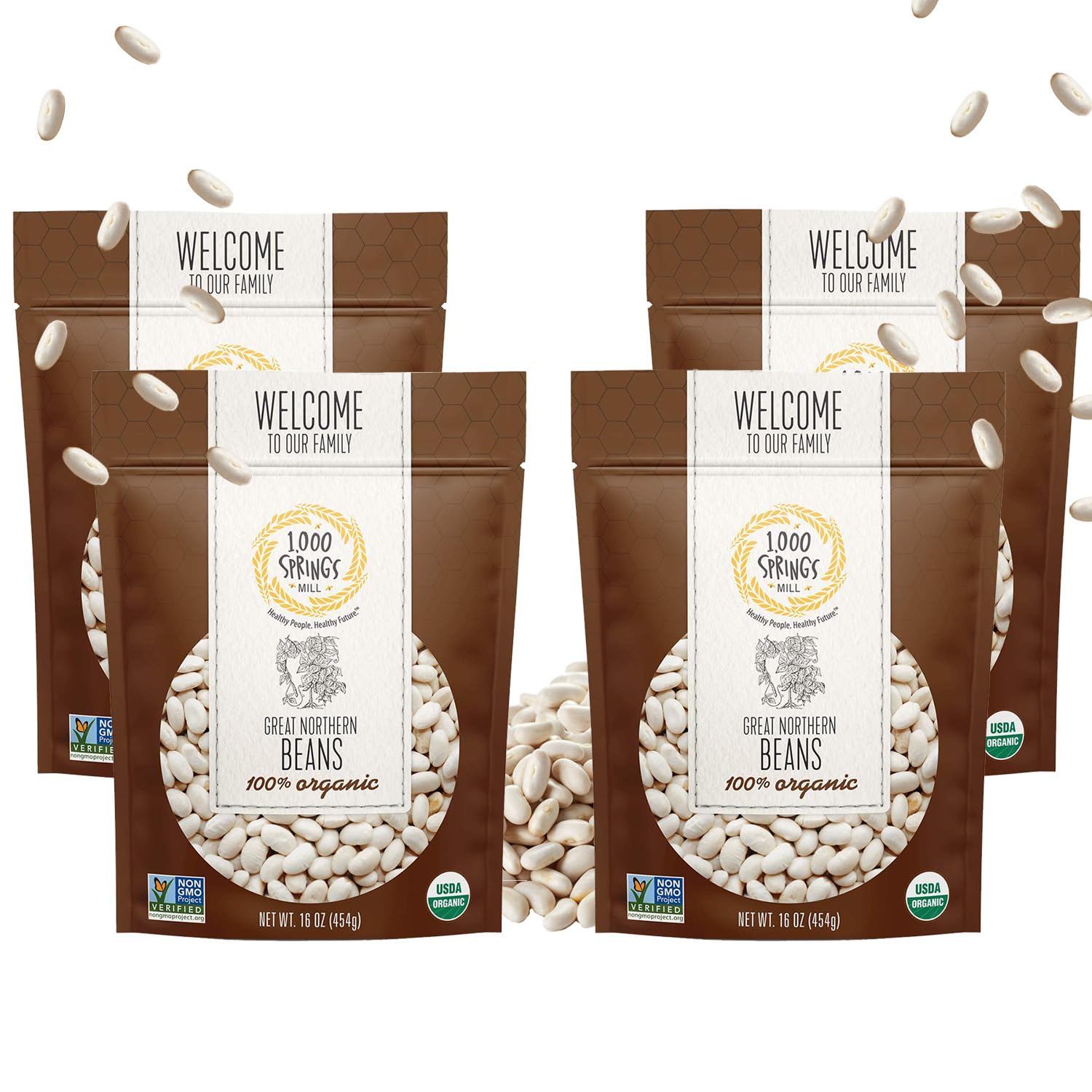 1000 SPRINGS MILL - Organic Great Northern Beans | Used for Salads, Soups, Stews, Casseroles, Chili, and more | Bulk Dry White Beans | Resealable Bag