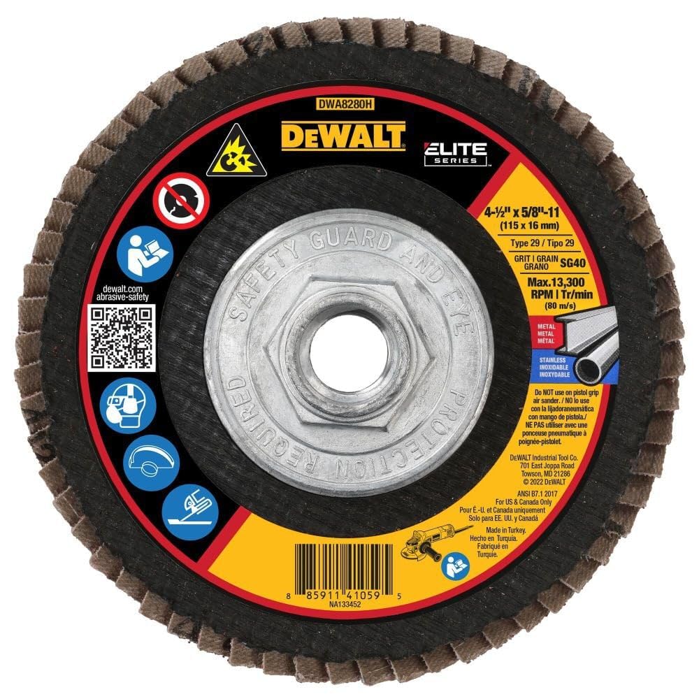 DEWALT DWA8280H 40G T29 XP Ceramic Flap Disc, 4-1/2" x 5/8", Multi