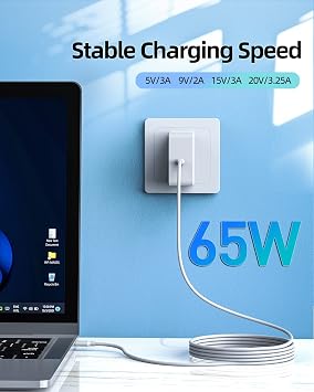 65W Fast Charger Fit for Samsung Laptop Charger, Galaxy Book Pro, Pro 360, Notebook, Ep-Ta865 & More Devices with USB Type C Connector, Foldable Scratch-Resistant Plug, PD, Detachable 7.5FT Cable