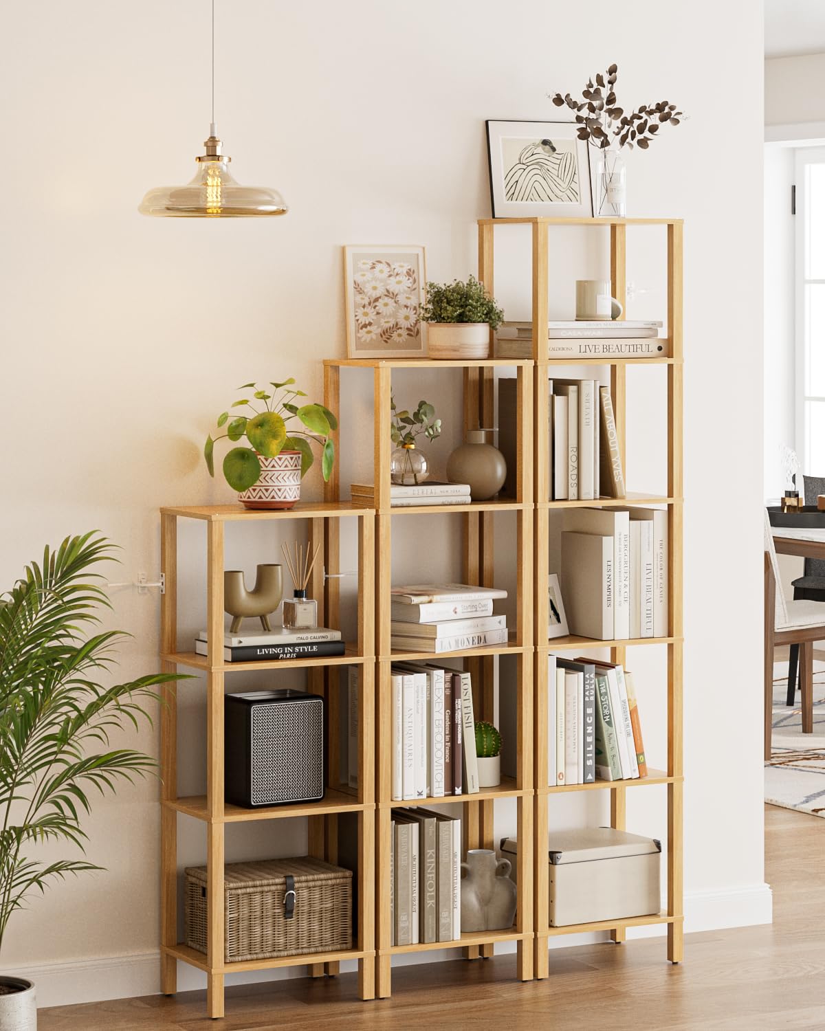 Bücherregal, Regal Schmal mit 6 Ebenen, Küchenregal mit offenen Regalen, 38 cm x 27 cm x 167 cm, Standregal für Wohnzimmer, Büro, Arbeitszimmer, Eiche