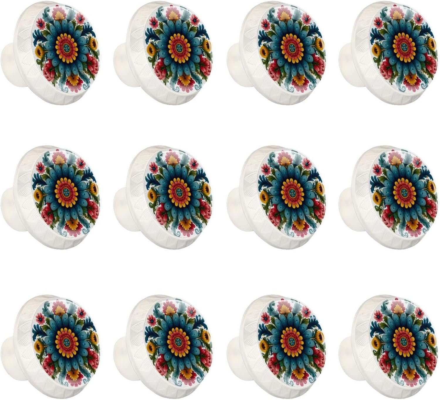 Black Norwegian Rosemaling Folk Style Flower (81) Glass Drawer Pulls, Decorative Knobs for Cabinet Dresser Wardrobe Wooden Furniture