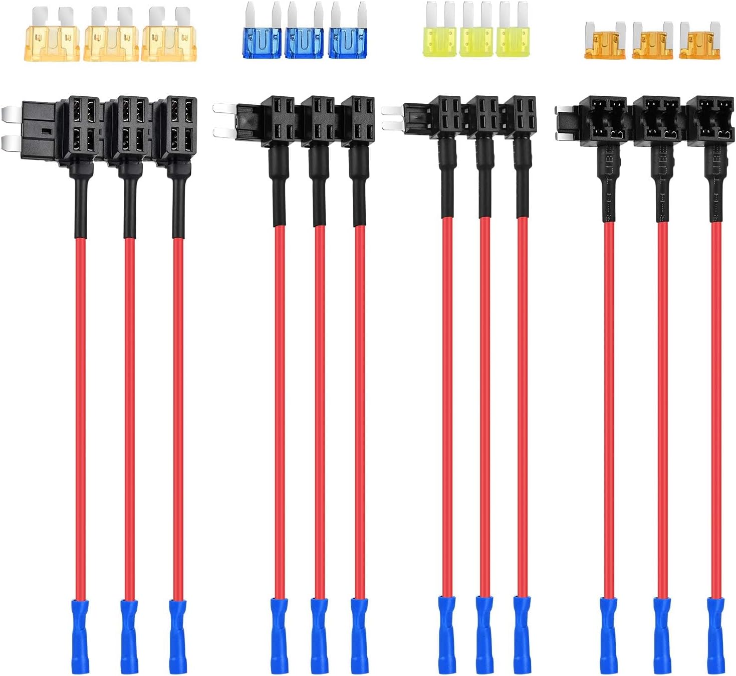 Excefore 12 Pack 12V Car Add-a-Circuit Fuse Tap, Standard Mini Micro2 and Low Profile Fuse Taps, Fuse Holders Adapter Kits, 4 Types ATO ATC ATM APM Fuse Holder for Cars Trucks Boats