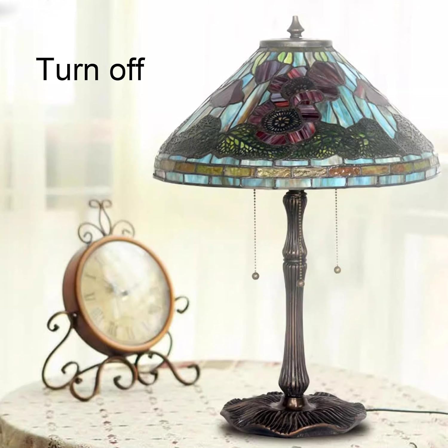 Tiffany Lamp Shade 16" Wide Accessories Replacement Only Poppy Stained Glass Lampshades Vintage Red Flowers Green Leaves Light Cover for Table Lamp Floor Lamp Pendant Light Ceiling Fixtures