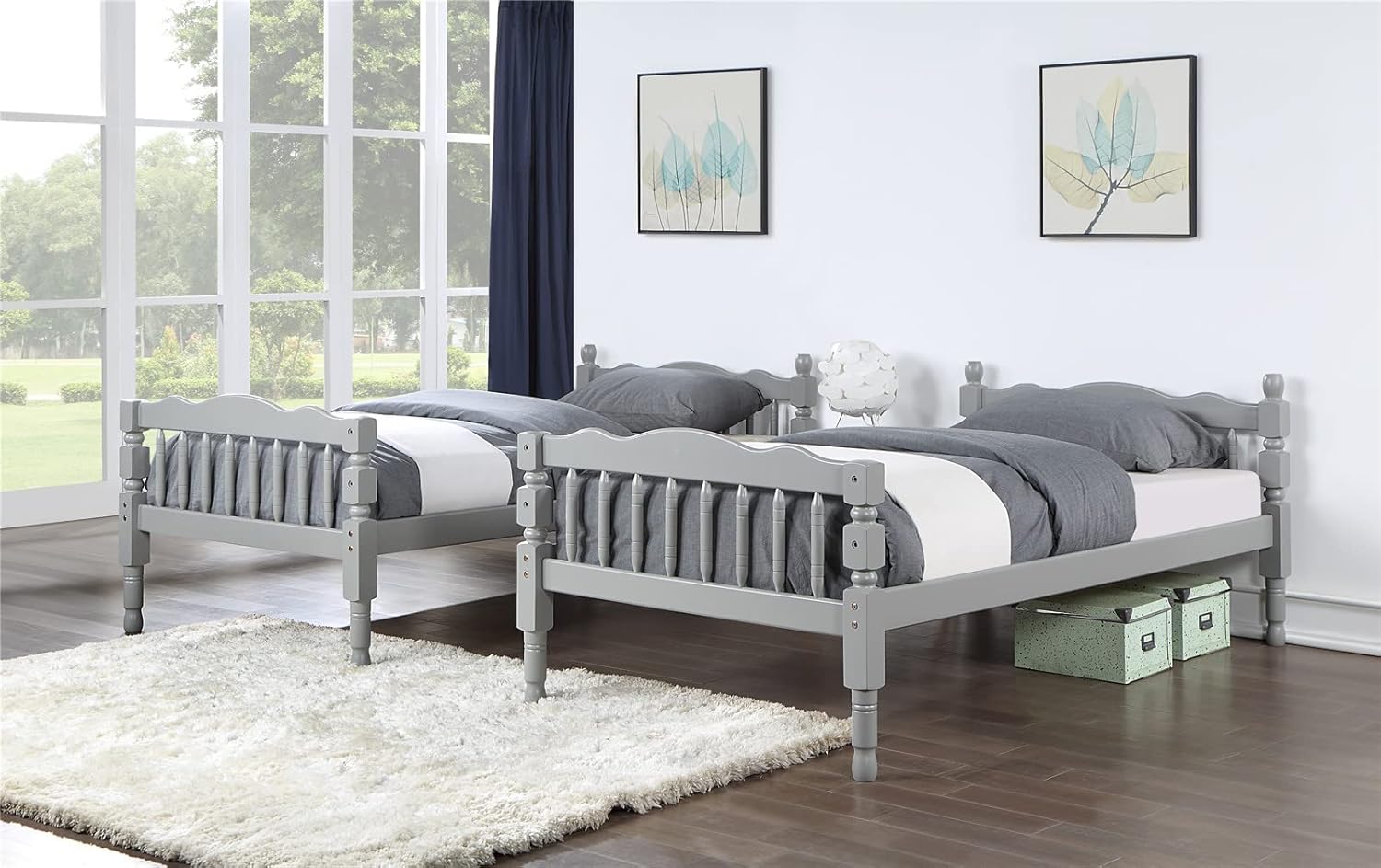 Bedroom Furniture Bed Frame,Classic Platform Upholstered Bunk Loft with Slide Ladder Frame Mattress Foundation No Box Spring Needed for Bedroom (White T/T Bunk Bed) (Gray T/T Bunk Bed)