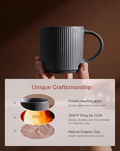 Miniatura 3 de famiware Star - Juego de tazas de café para 4 unidades, 12 onzas, con asa, para café, té, cacao, leche, cerámica, carbón oscuro mate