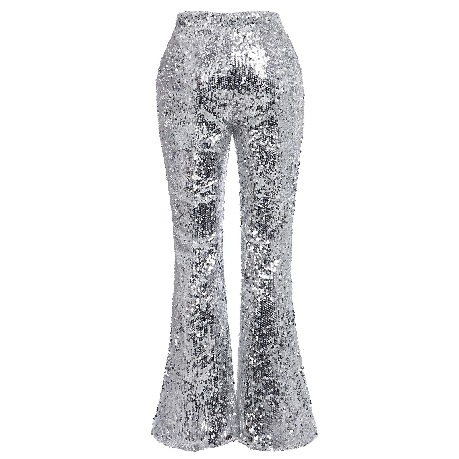 FYMNSI Pantalon à paillettes pour femme Taille haute Jambes larges Pantalon Legins années 70 et 80 années 80 Tenue de danse disco rave, tenue de danse S-XL