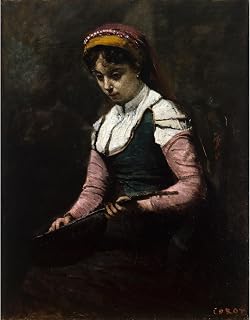 ArtDirect Girl with Mandolin (1860-65) Unframed Art Print Giclee Poster by Jean-Baptiste-Camille Corot - Ready for Framing with Customization Sizes 8x10, 11x14, 16x20, 24x31, 36x46 and 47x60 inches