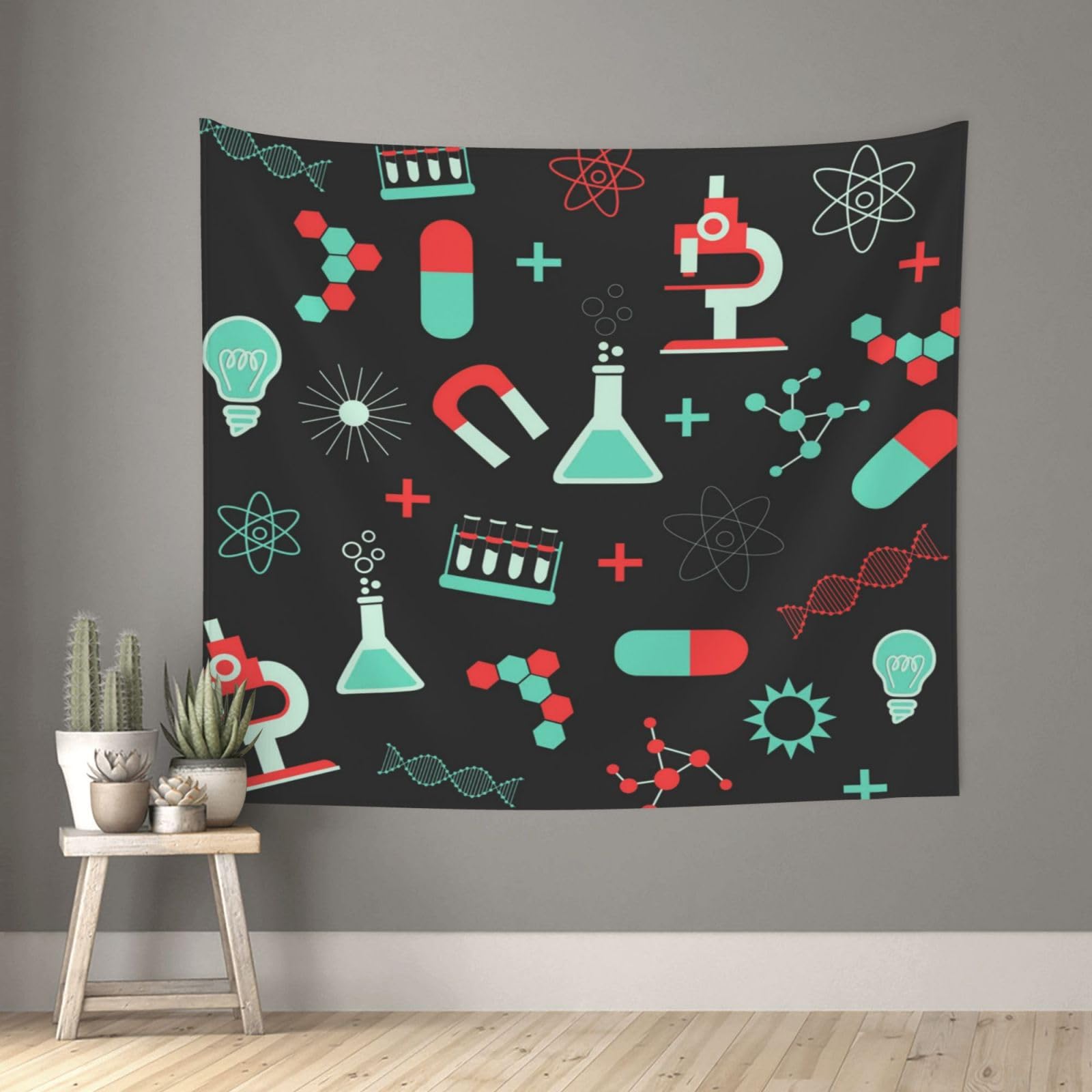 EgoMedTapestry, Wall Tapestry Durable Wall Decoration Tapestry For Living Room 60X51 inGreen Chemistry And Science Patterns