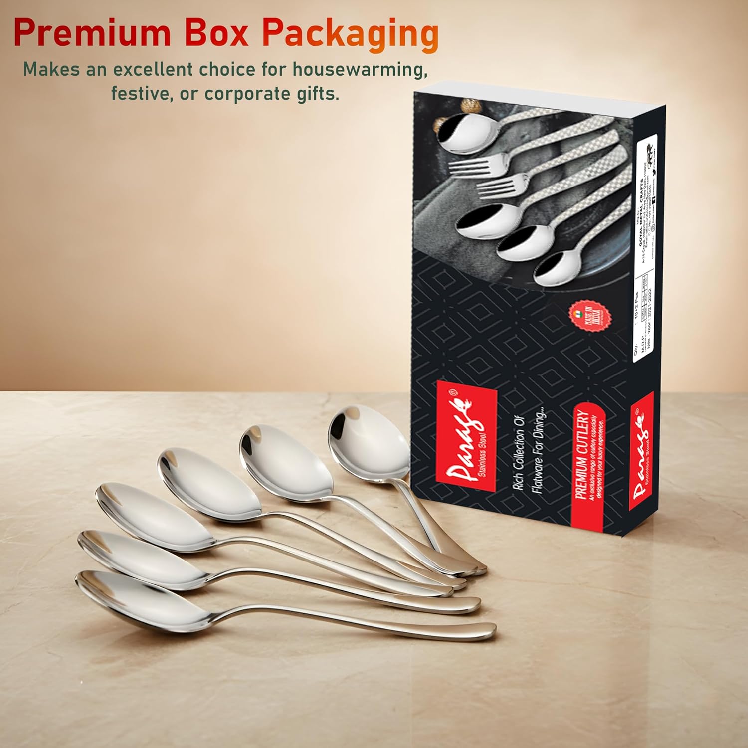 Stainless Steel Table Spoon for Tea, Coffee, Sugar & Spices | Spoon Set | Cutlery | Steel Spoons - Set of 12 Spoons with Round Edge