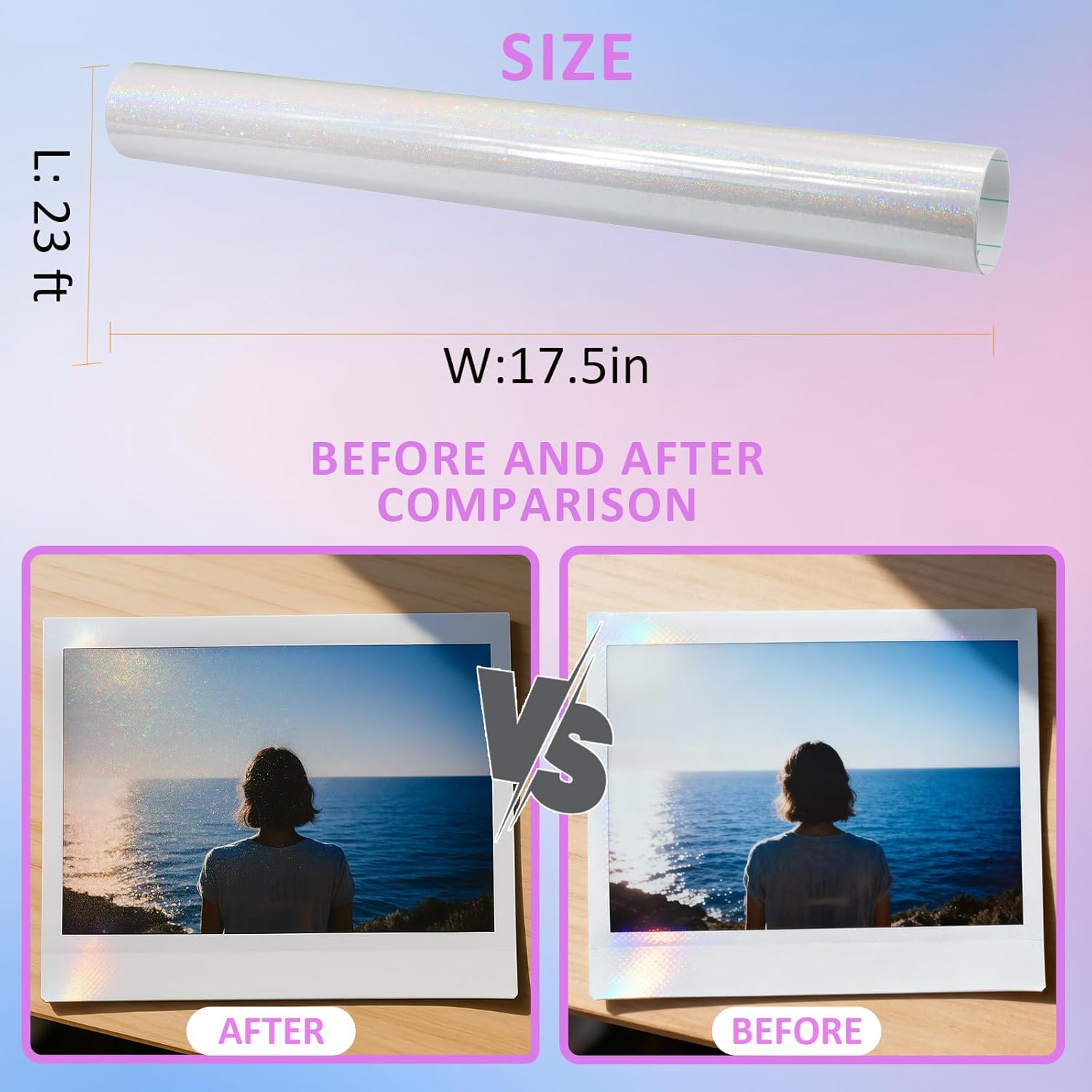 ReWallpaper 17.5in x 23ft Clear Contact Paper Holographic Laminate Sheets Self Adhesive Iridescent Clear Vinyl Roll for Countertops Shelves Walls Cabinets Storefront Displays Crafts Office Projects