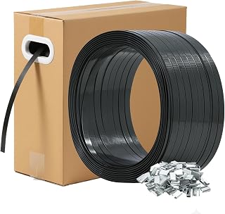 Banding Strapping, Packaging Strapping, 5/8" x 1500 ft Black PET Strapping Kit with Self-Dispensing Box &100 Buckles, 1480 lbs Break Strength for Industrial Pallet, Packaging & Cargo Securing