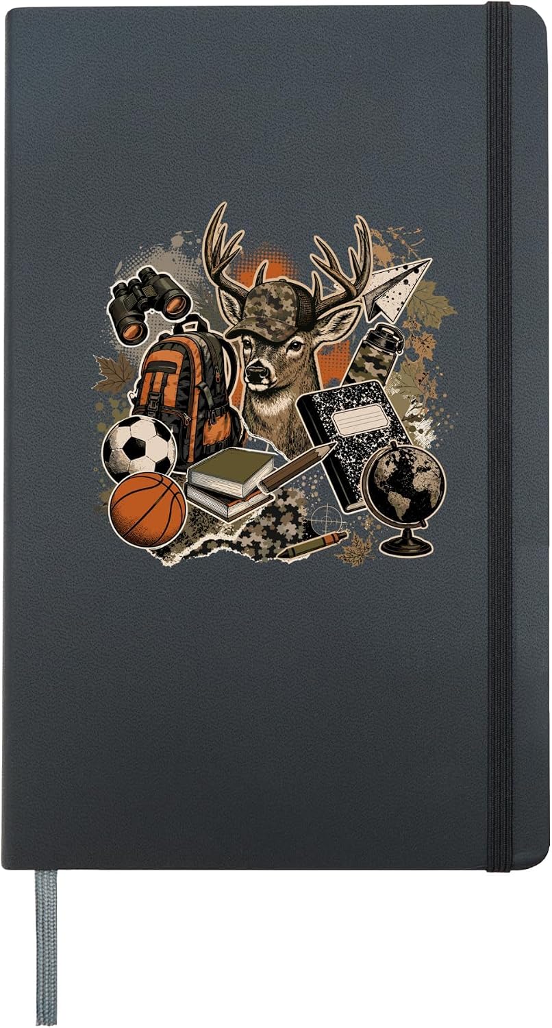 Hunting Back To School Camo Backpack Deer Hunter Student Hardcover Journal, Black