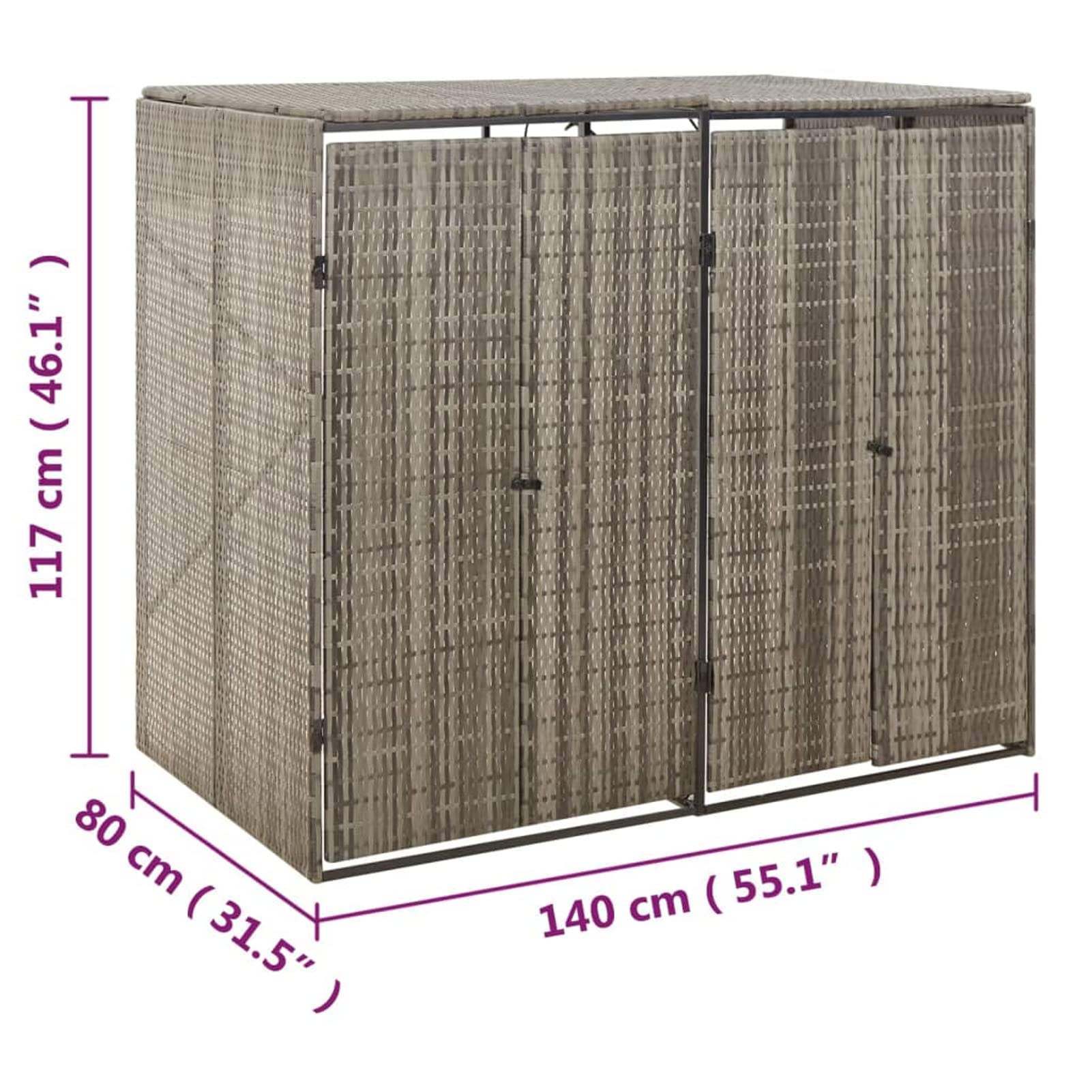 Festnight Copribidone Doppio, Mobile Spazzatura, Copri Bidoni Pattumiera, Bidoni Spazzatura ​pattumiera da Giardino, Grigio 140x80x117 cm in Polyrattan