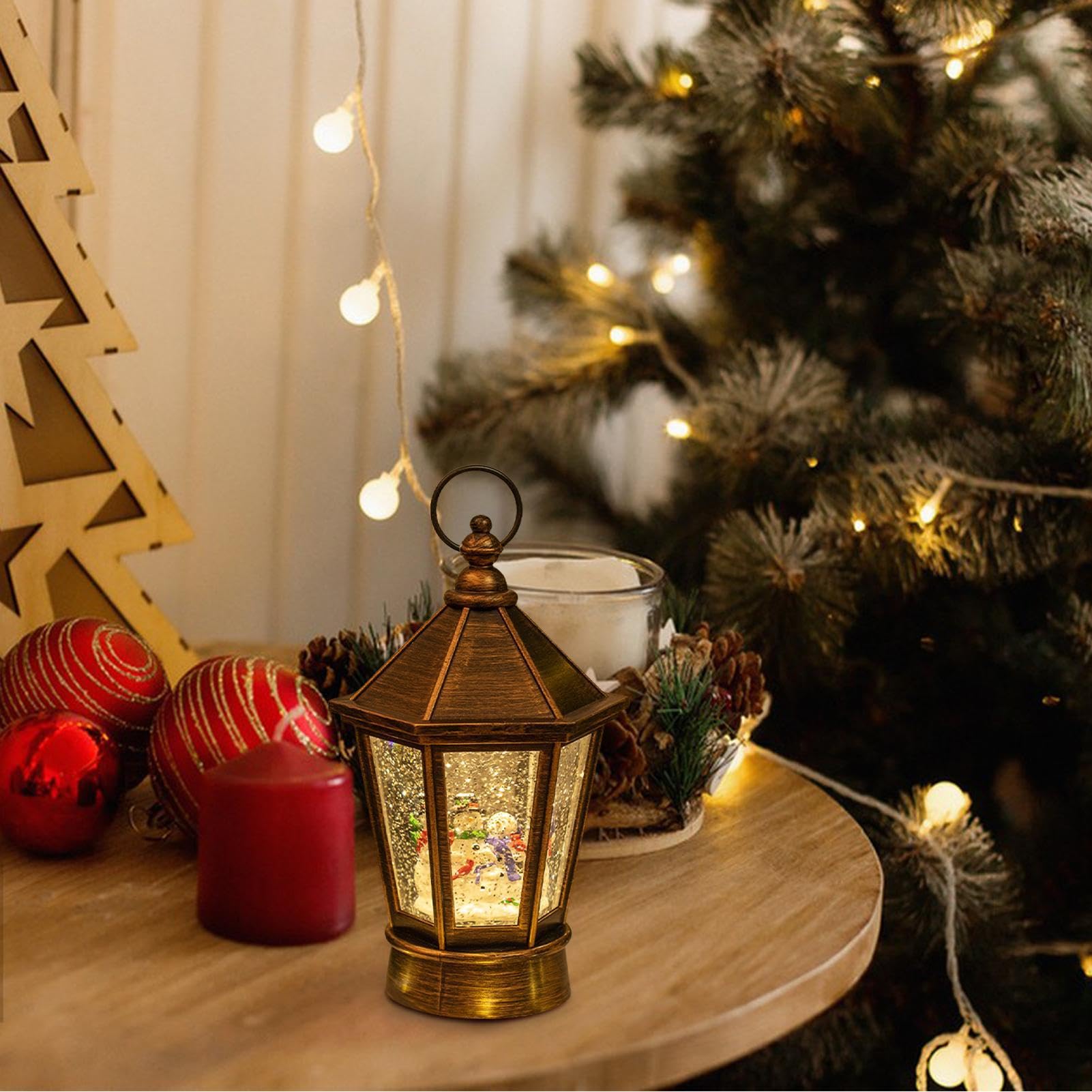Linterna de Globo de Nieve navideña,Globo de Nieve navideño Iluminado | Linterna Musical con Purpurina arremolinada,Adorno de Mesa con Pilas para decoración del Festival de Navidad