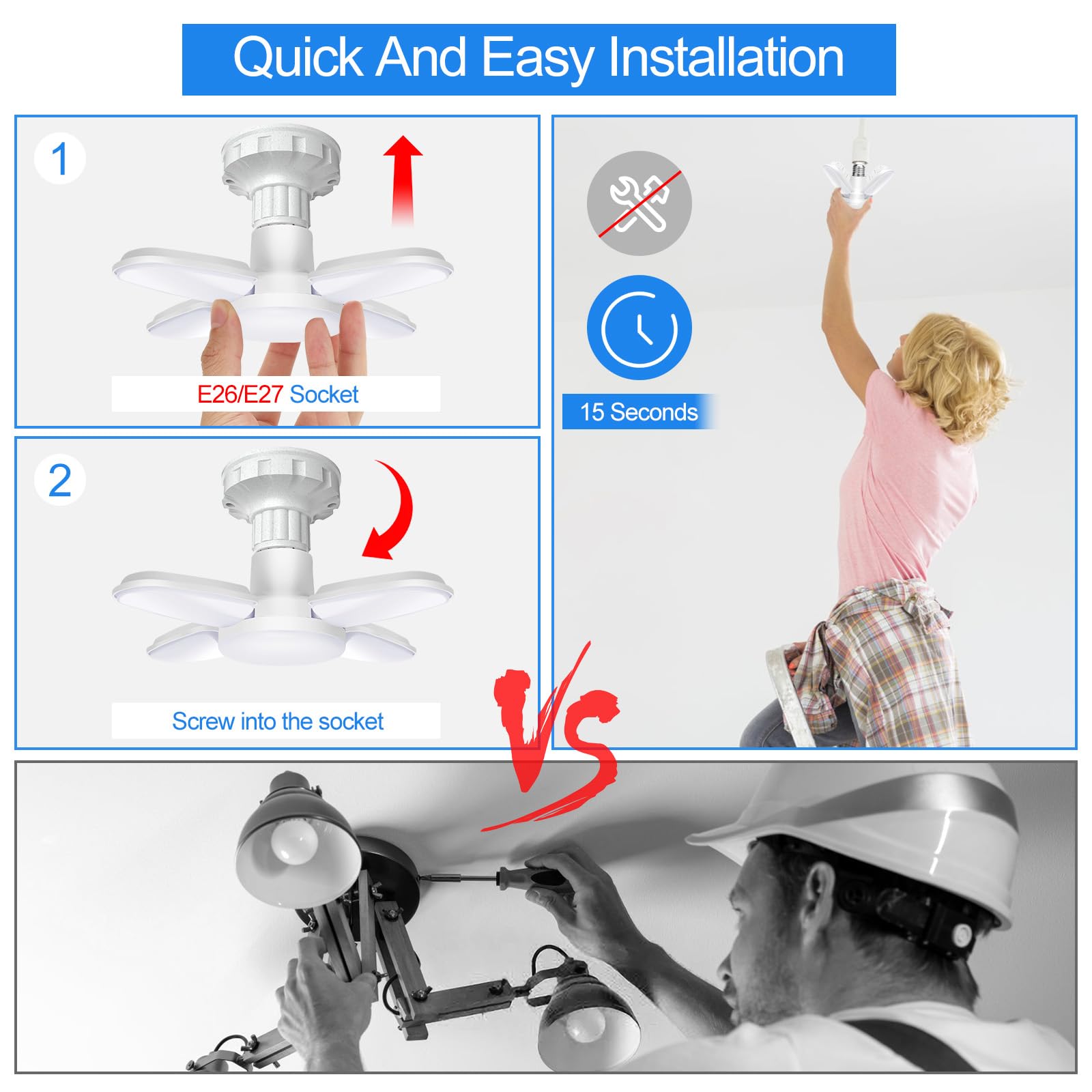 4Pack LED Garage Light Bulb Mini 50W LED Garage Ceiling Lights 4 1 Adjustable Panels 5000Lumen Garage LED — view 4