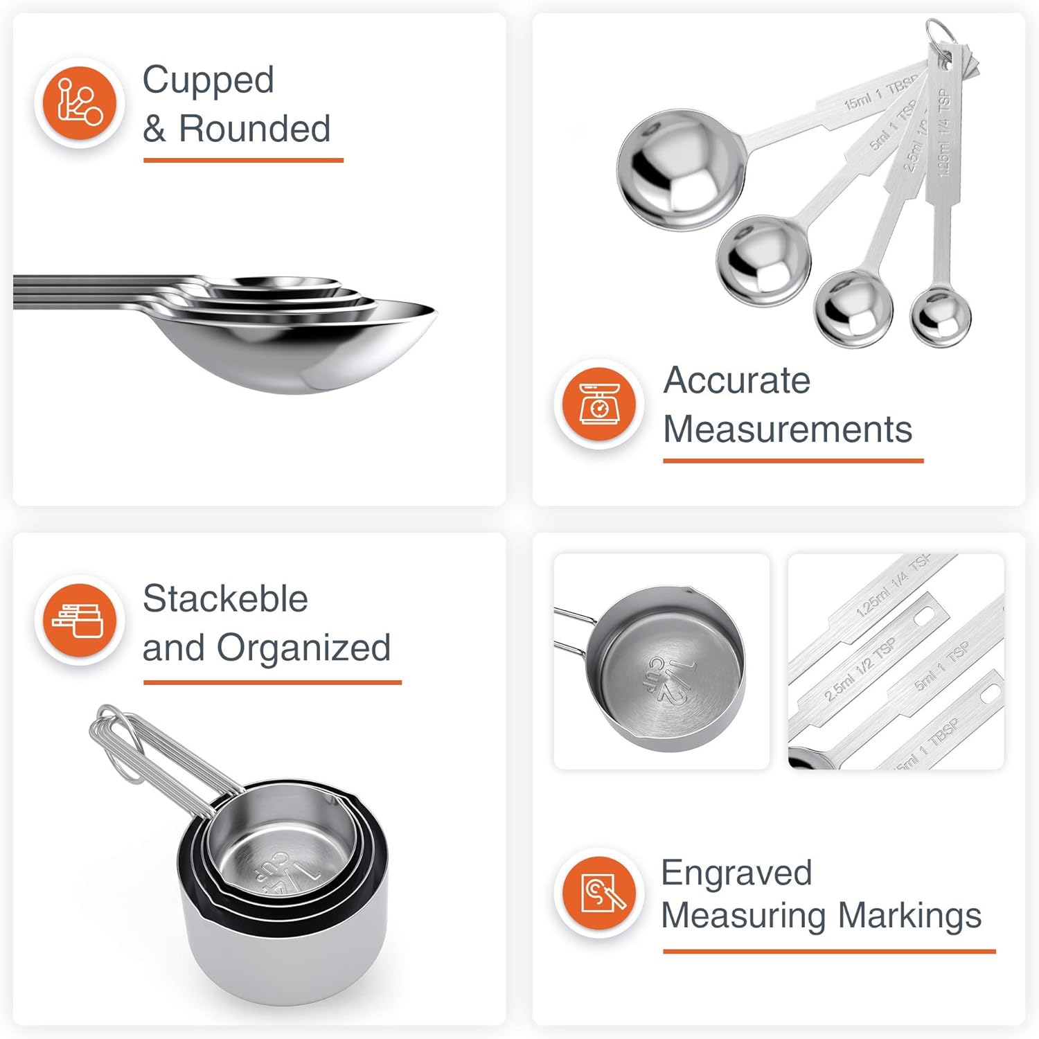 Tribal Cooking Metal Measuring Cups and Spoons Set - 8 Pieces - Professional Stainless Steel - Measuring Spoons Set - Measure Dry or Liquid Ingredients - Measuring Cups Sets for Baking and Cooking: Home & Kitchen
