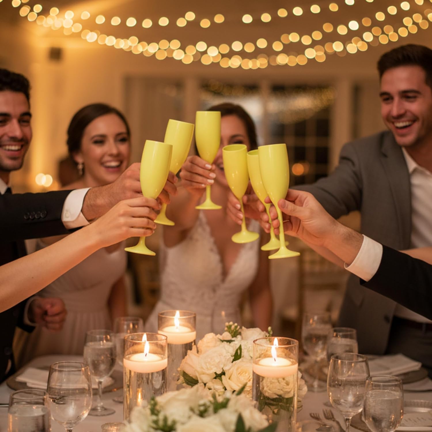 Plastic Champagne Flutes, Acrylic Glasses Goblets Cups Toasting Shatterproof Reusable Flute, for Wedding Party Dinner Mimosa Bar Anniversary Birthday (24, Yellow) - Image 4
