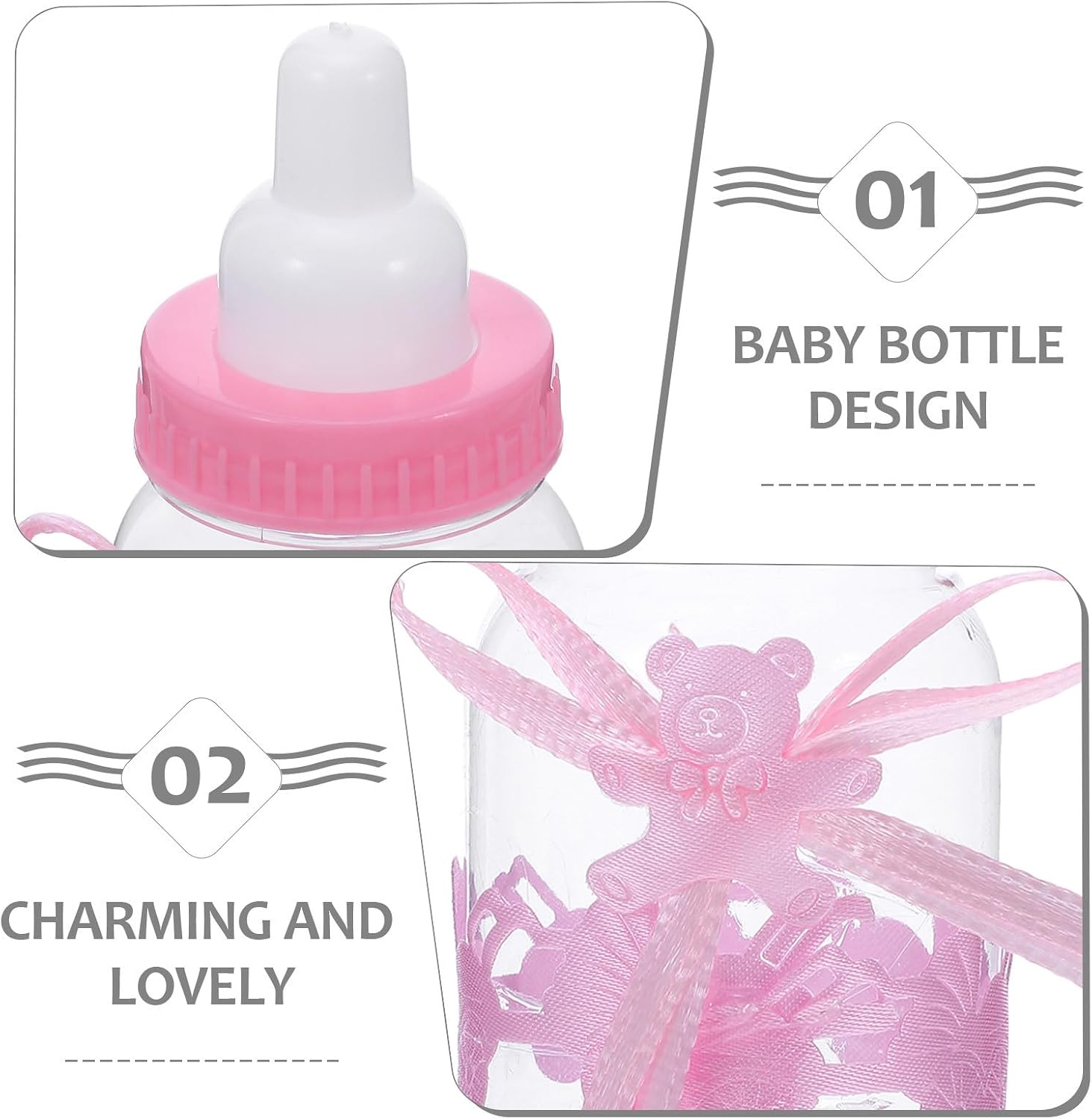 12pcs Pink Shower Candy Containers Small Plastic Refillable Bottle Favors with Ribbon for ’ Birthday Party and Newborn Celebration