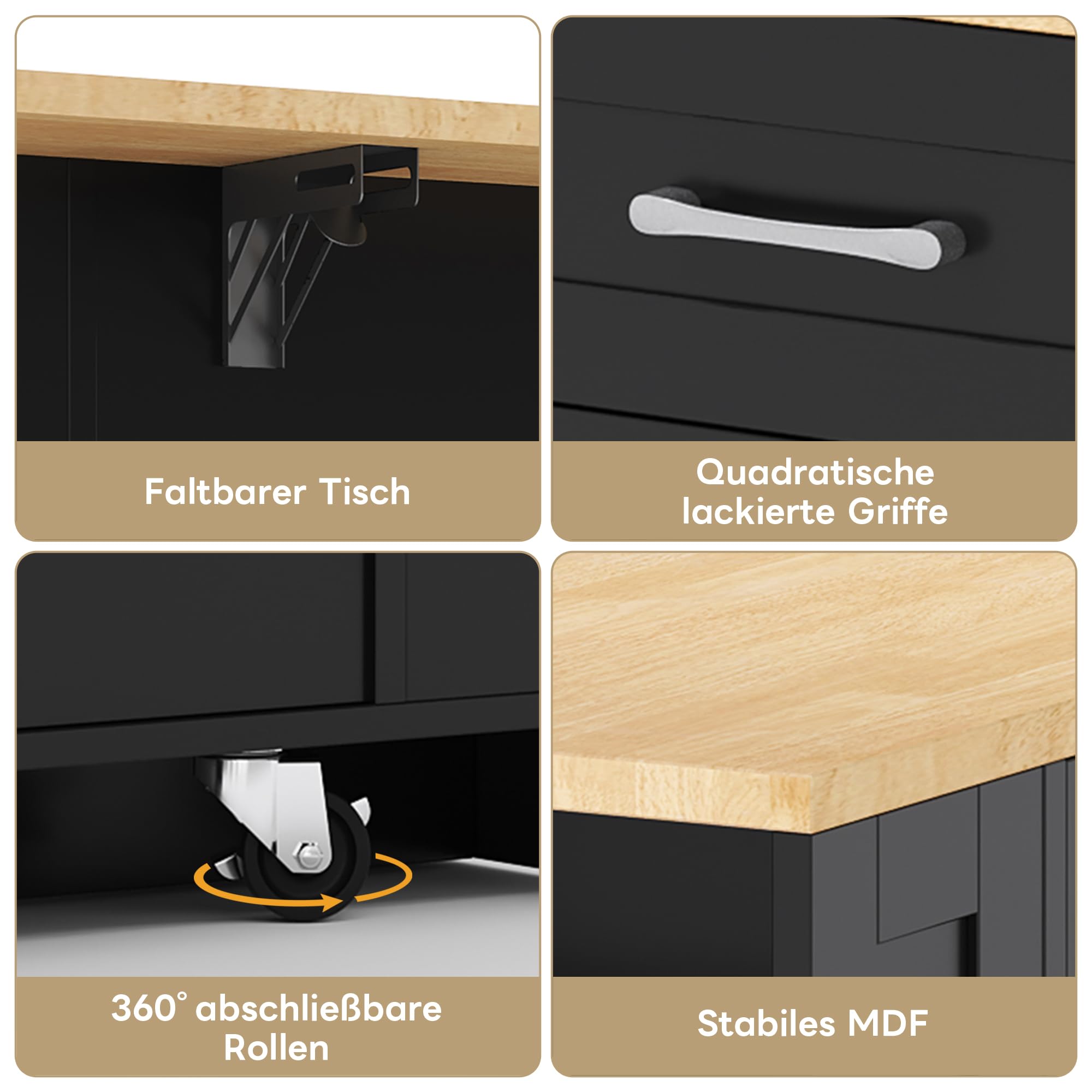Isola da cucina mobile, carrello da cucina, tavolo da pranzo allungabile con ripiano aperto, connettore AC, laminato regolabile, ruote con freni, per cucina, sala da pranzo, 120 x 65 x 92
