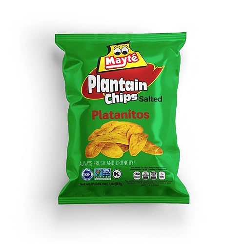 Mayté Chips ligeramente salados  Chips de plátano  Snacks de 3 onzas  Chips sin gluten  Sin OMG  Kosher  Chips vegetales  Chips saludables