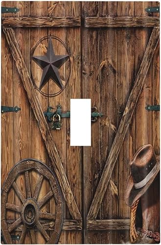 Miniatura 50 de Cubierta de interruptor de luz basculante de palanca de 2 bandas con textura de tablón rústico, diseño floral de mariposa y margarita