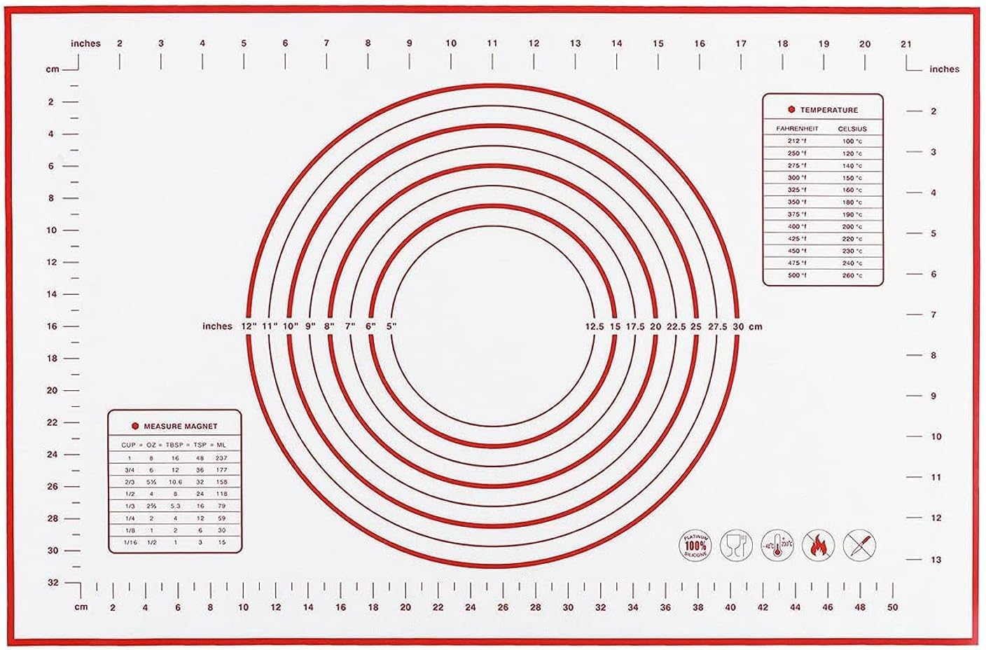 SKY-TOUCH Baking Mat, Non Stick Silicon Rolling Pastry Mat,Kneading Pad Sheet Glass Fiber Rolling Dough Large Size For Cake Macaron Kitchen Tools, Red,White, 60 * 40cm