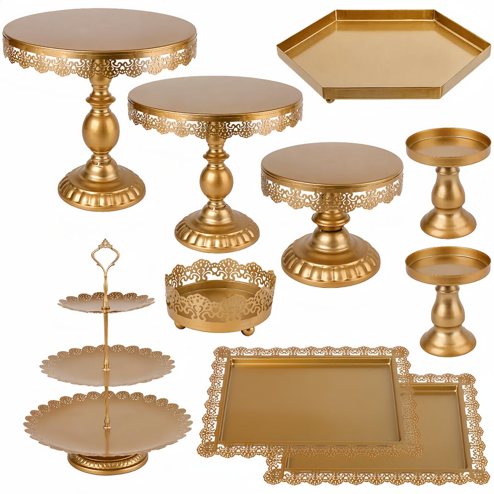 ZOOFOX 10 soportes para tartas, soporte de metal para magdalenas con múltiples estilos de combinación, bandeja de postre, bandeja para servir frutas, caramelos, torre para bodas, cumpleaños, baby