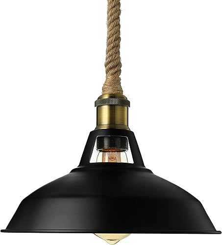 Lámpara colgante de cuerda de cáñamo, lámpara colgante retro de granja, lámpara colgante redonda rústica industrial para dormitorio, comedor, sala