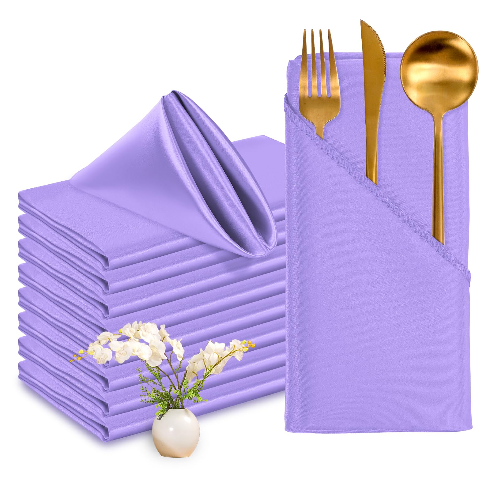 60 Tovaglioli Di Raso Lavanda 50x50 Cm - Morbidi, Lucidi E Lavabili - Per Matrimoni, Banchetti, Feste E Ristoranti - 2