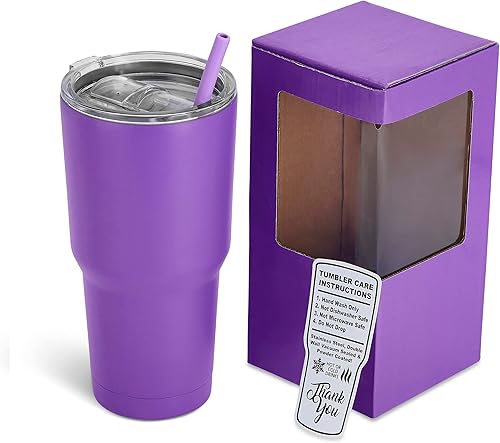 Miniatura 1 de makerflo Vaso de 30 onzas con recubrimiento en polvo, vaso de viaje aislado de acero inoxidable con tapa a prueba de salpicaduras y popote, para té,