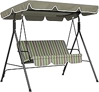 Vista 10 de Outsunny Silla columpio de 3 asientos para patio al aire libre con cojín extraíble, soporte de marco de acero y toldo inclinable ajustable