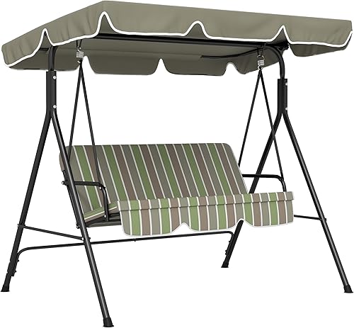 Miniatura 10 de Outsunny Silla columpio de 3 asientos para patio al aire libre con cojín extraíble, soporte de marco de acero y toldo inclinable ajustable para