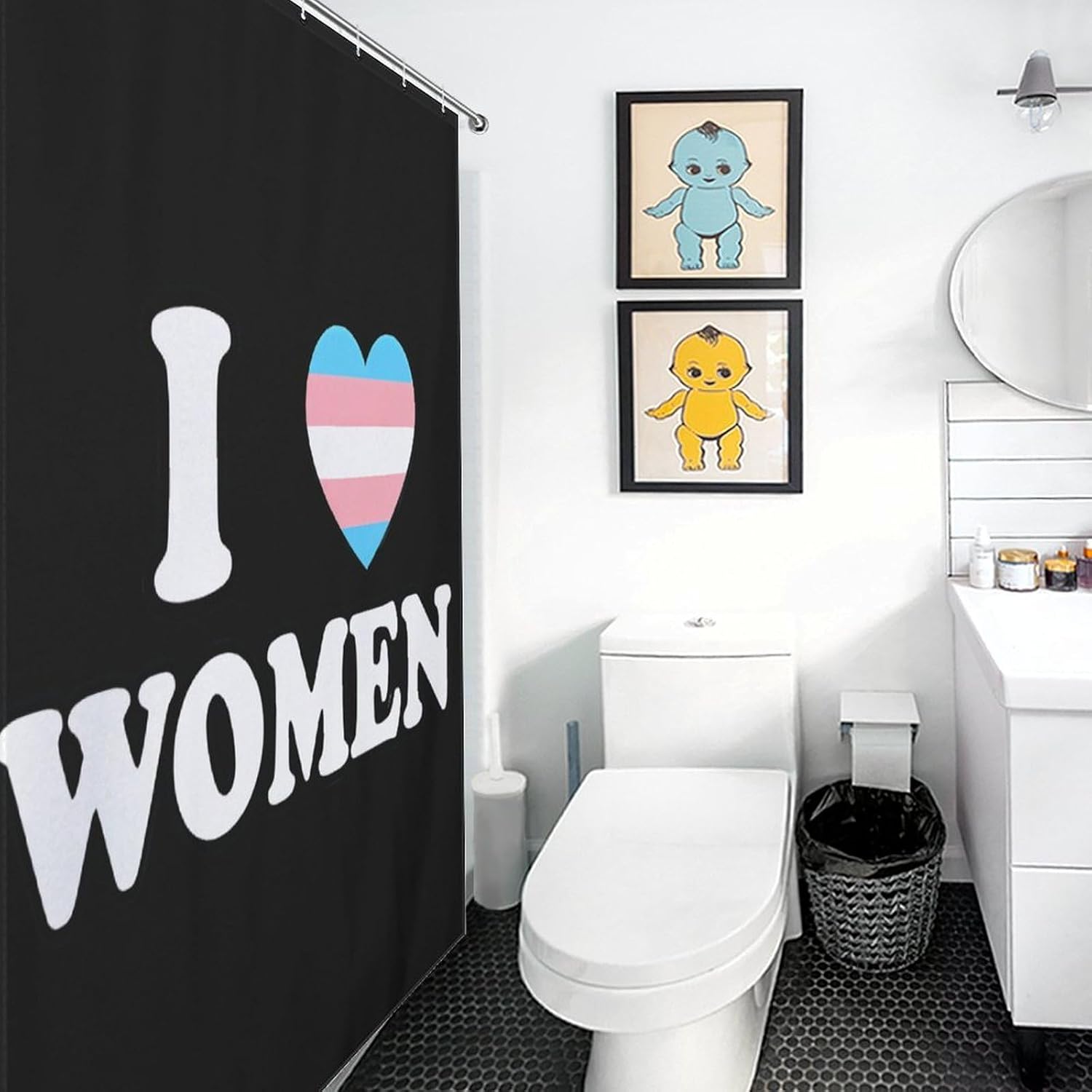 I Love Trans Women Funny Shower Curtains Washable Bath Curtain Liner with Hooks for Bathroom Bath Tubs