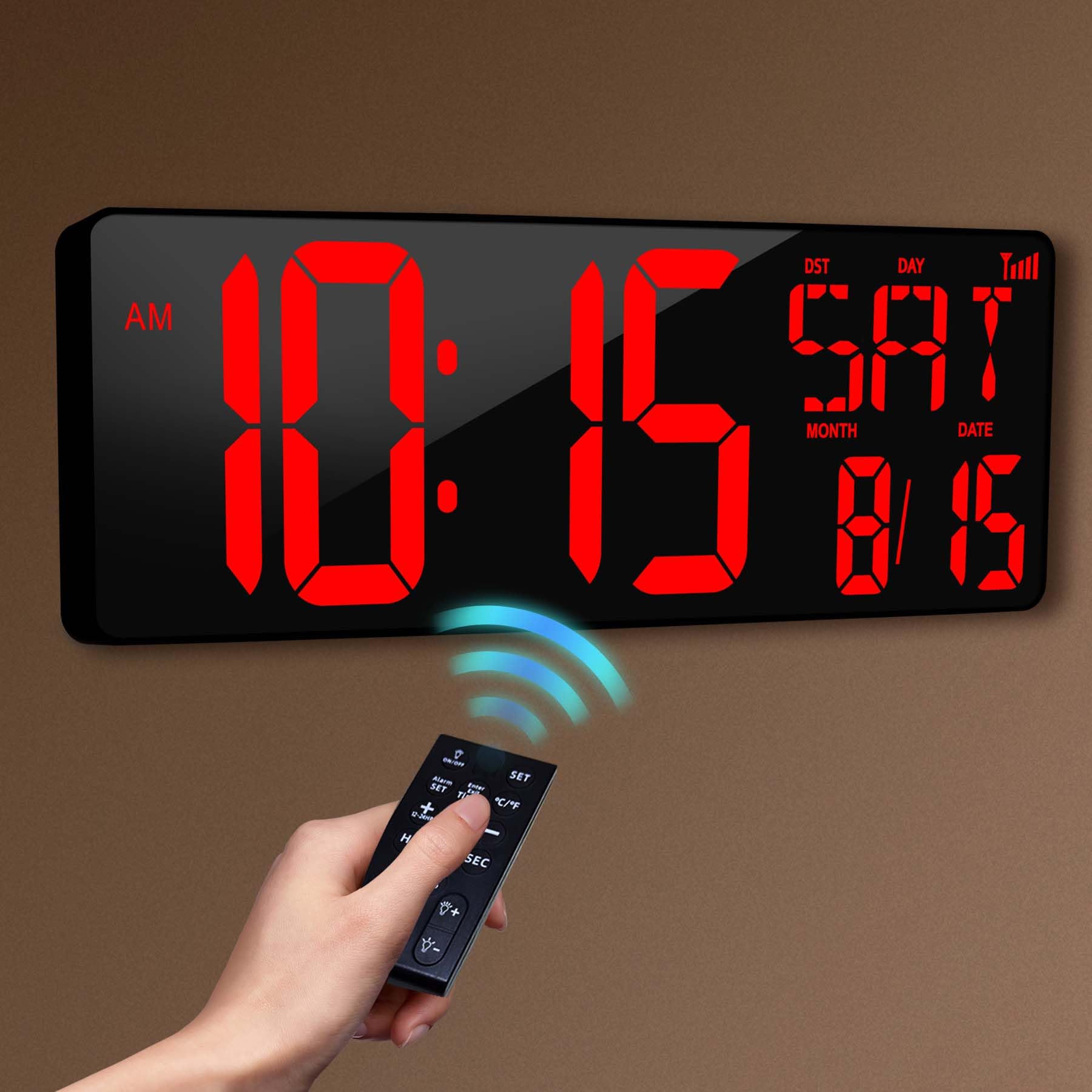 Horloge numérique grand écran LED de 41,9 cm avec date, température et télécommande