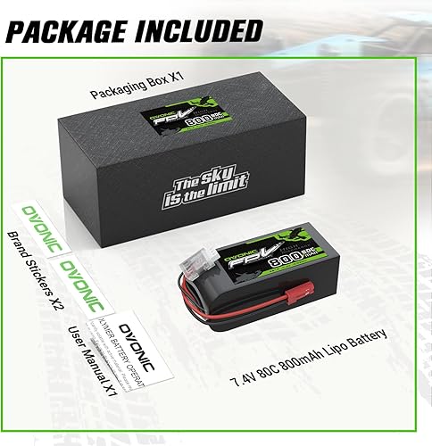 Miniatura 6 de OVONIC Batería Lipo de 7.4V 80C 800mAh 2S con enchufe JST 1 paquete que incluye 2 baterías