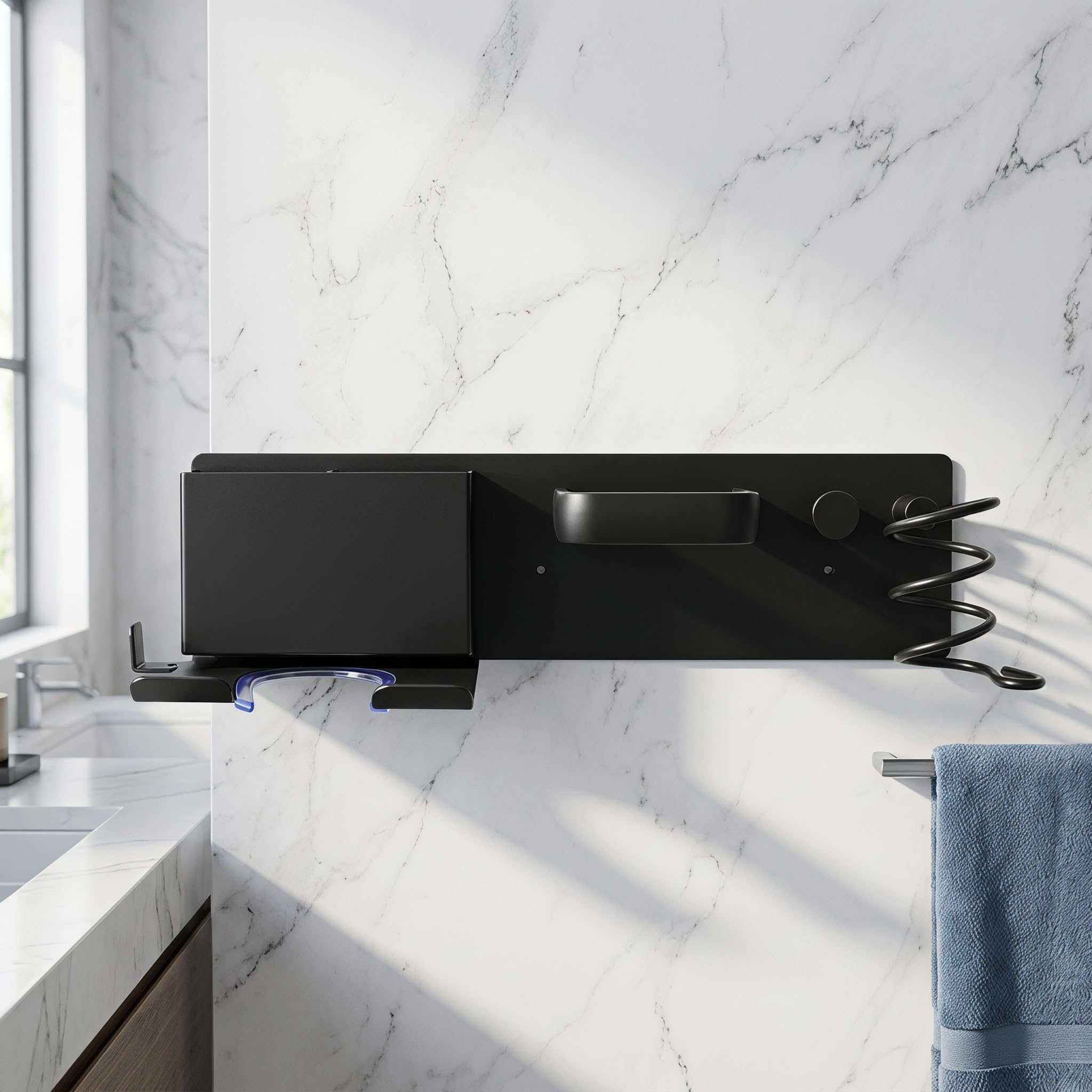 Kisangel Soporte de Pared para secador de Pelo, Organizador para secador, rizador y Plancha, Estante de Almacenamiento para baño, tocador y salón de Belleza.