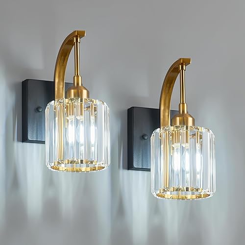 Miniatura 57 de Luces de tocador de cristal cromadas de 4 luces, modernas lámparas de baño de cristal sobre espejo de 32.67 pulgadas de largo para baño Cromo