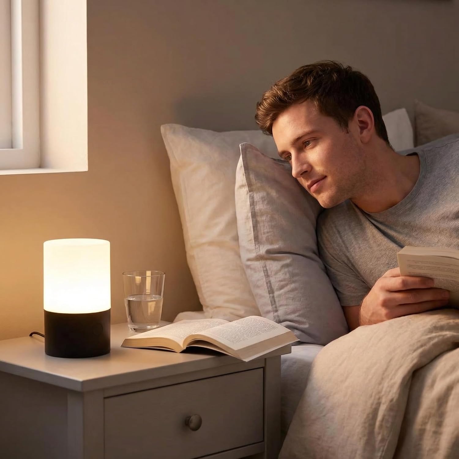 Small Lighted Table Lamp - Rechargeable, Portable, Up to 20-Hour Battery Life, 10 Brightness Levels, Auto-Off Timer, Waterproof, Warm Light for Bedside, Travel, Camping & Décor-Matte Black