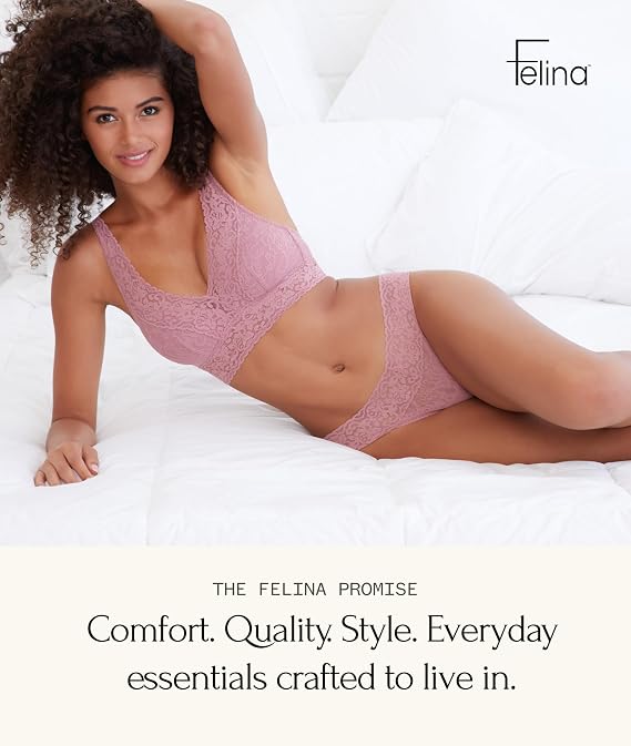 Felina Stretchy Lace Low Rise Thong - Sexy Underwear for Women, Thongs for Women, Seamless Panties for Women (6-Pack)