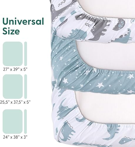 Miniatura 3 de The Peanutshell Juego de sábanas bajeras para cuna, corral, paquete de sábanas de juego, parque infantil, dinosaurio